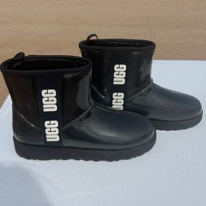 UGG women Black Gloss Short Ankle Rain Boots